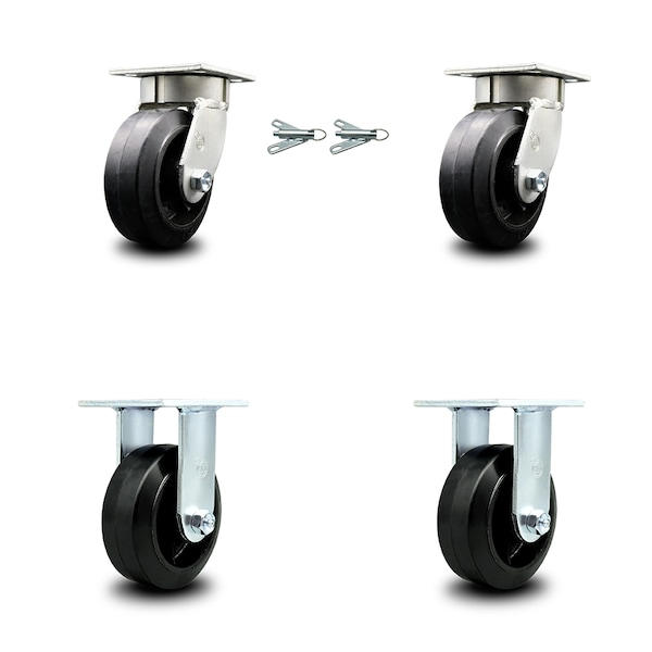 5 Inch Kingpinless Rubber on Steel Wheel Caster Swivel Locks 2 Rigid SCC, 2PK